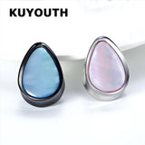 Water Drop Pink Shell Ear Piercing Expanders Body Jewelry Earring Tunnels Plugs