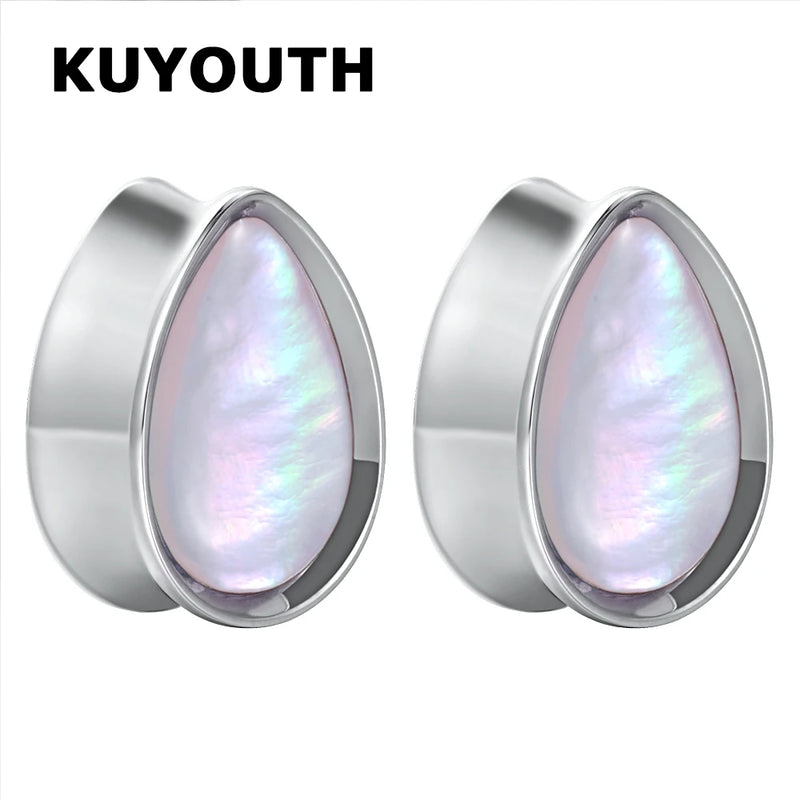 Water Drop Pink Shell Ear Piercing Expanders Body Jewelry Earring Tunnels Plugs
