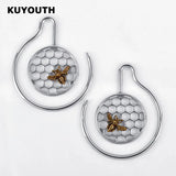 Stainless Steel Bee Honeycomb Ear Weight Hanger Piercing Earring Gauges 3mm 2PCS