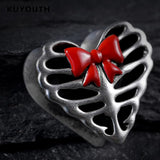 Copper Red Bow Heart Ear Tunnels Plugs Earring Gauges Piercing Body Jewelry 2PCS