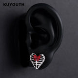 Copper Red Bow Heart Ear Tunnels Plugs Earring Gauges Piercing Body Jewelry 2PCS
