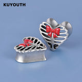 Copper Red Bow Heart Ear Tunnels Plugs Earring Gauges Piercing Body Jewelry 2PCS