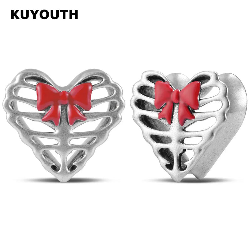 Copper Red Bow Heart Ear Tunnels Plugs Earring Gauges Piercing Body Jewelry 2PCS