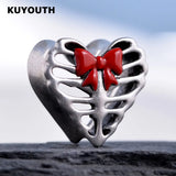 Copper Red Bow Heart Ear Tunnels Plugs Earring Gauges Piercing Body Jewelry 2PCS