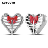 Copper Red Bow Heart Ear Tunnels Plugs Earring Gauges Piercing Body Jewelry 2PCS