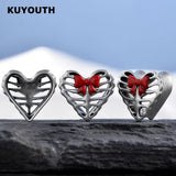 Copper Red Bow Heart Ear Tunnels Plugs Earring Gauges Piercing Body Jewelry 2PCS