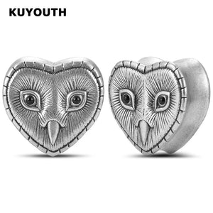 Copper Owl Face Heart Ear Tunnels Plugs Earring Gauges Body Jewelry