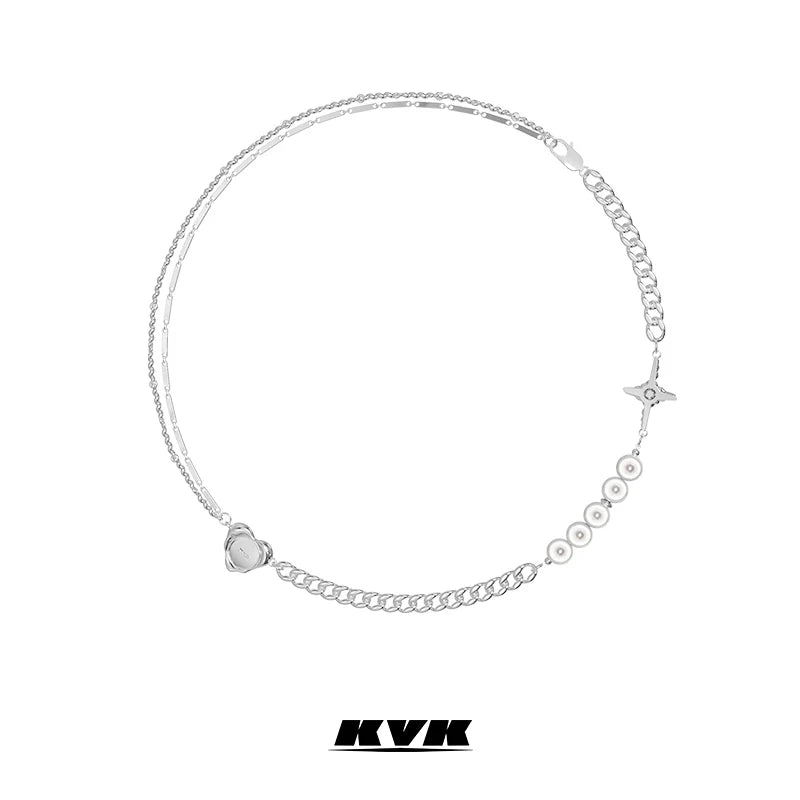 KVK Stitching Necklace Female Collarbone Chain Red Jewelry