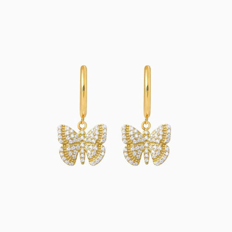 Silver Hoop Drop Dangle Earrings Zircon Butterfly Stud Party Jewelry