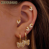 Silver Hoop Drop Dangle Earrings Zircon Butterfly Stud Party Jewelry