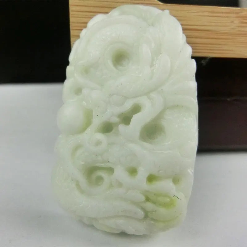 Hand Carved Dragon Pendant, Lan Tian Stone