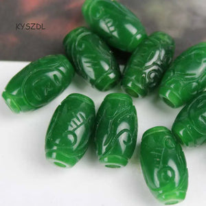 5 PCS Burma Green Stone Carved Passepartout DIY Good Luck