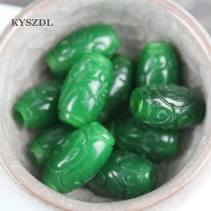 5 PCS Burma Green Stone Carved Passepartout DIY Good Luck