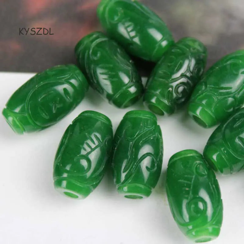 5 PCS Burma Green Stone Carved Passepartout DIY Good Luck