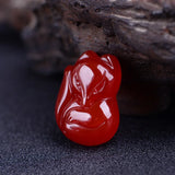 Red Stone Carved Fox Pendant Necklace Crystal Auspicious Jewelry