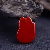 Red Stone Carved Fox Pendant Necklace Crystal Auspicious Jewelry