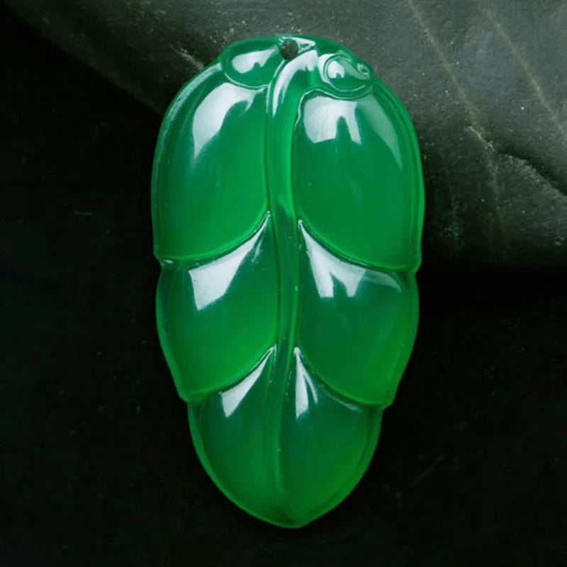 Hand-carved Green Stone Pendant Women Green Chalcedony Necklace