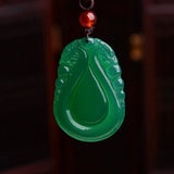 Hand-carved Green Stone Pendant Women Green Chalcedony Necklace