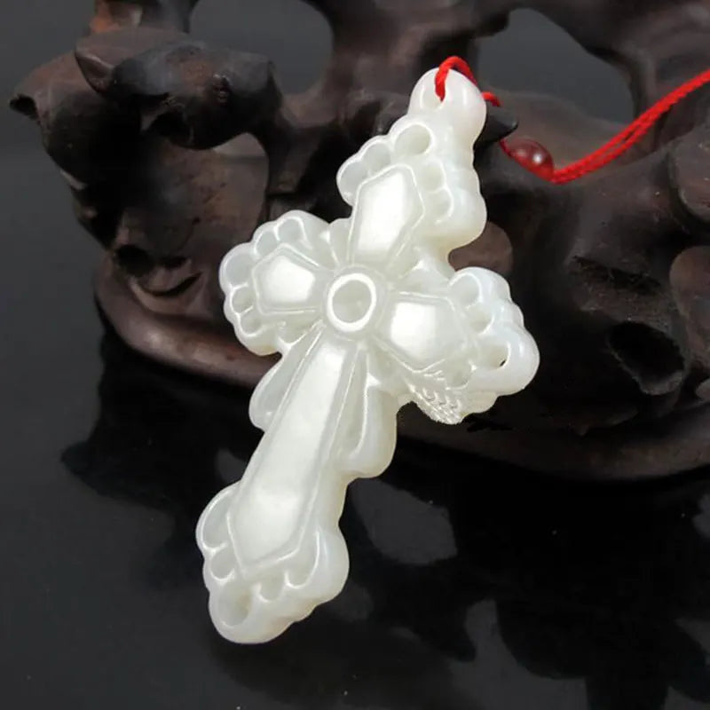 Hand Carved Afghanistan Stone Cross Pendant Necklace