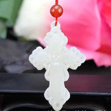 Hand Carved Afghanistan Stone Cross Pendant Necklace