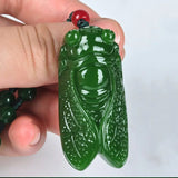 Green Stone Cicada Hand Carving Pendant