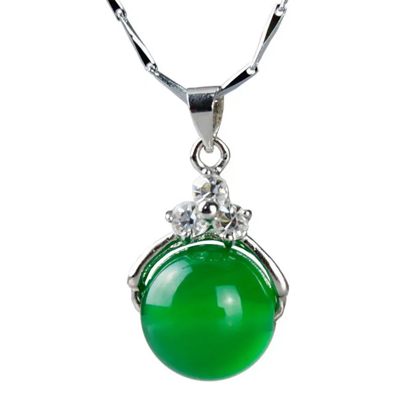 Natural Green Round Beads Pendant Necklace Women Jewelry