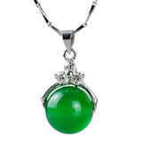 Natural Green Round Beads Pendant Necklace Women Jewelry