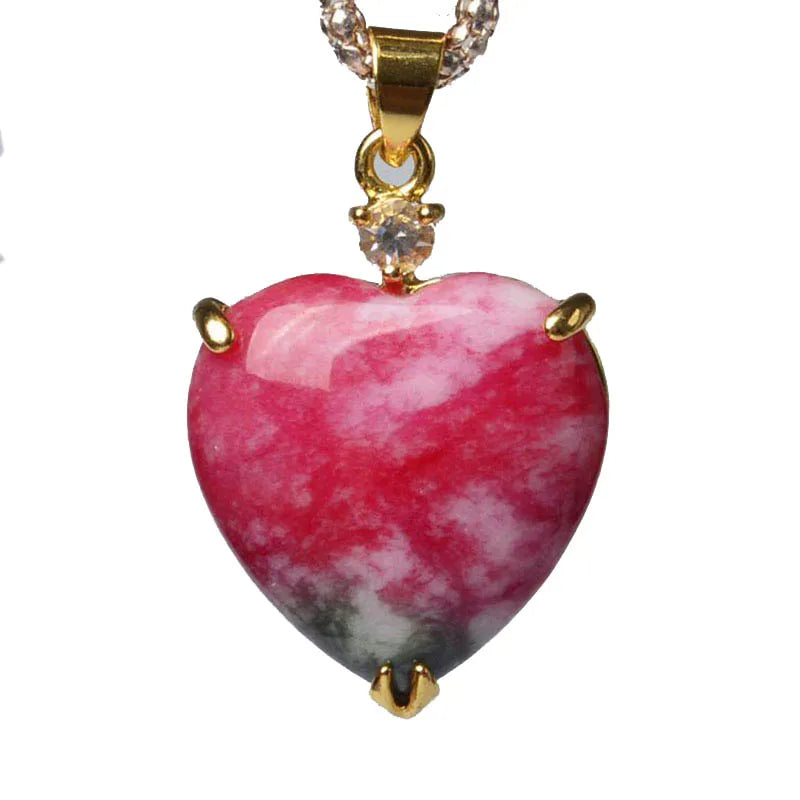 Peach Heart Pendant Natural Stone Necklace Jewelry