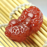Natural Red Stone Pendant PIXIU Hand Carved Men Women