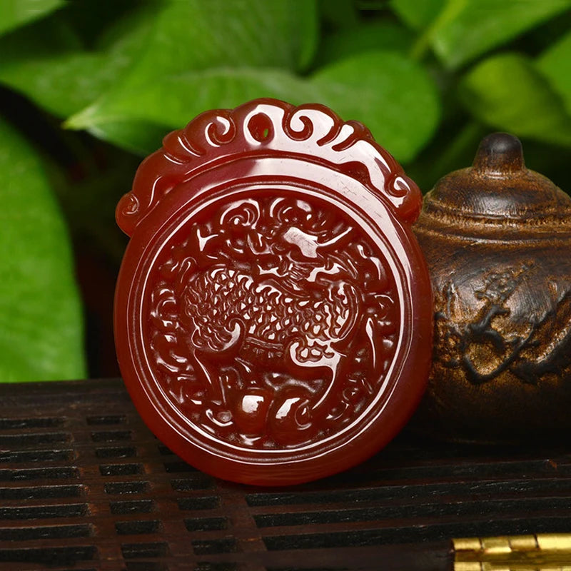 Brazilian Red Ma Nao Stone Chalcedony Pendant Unicorn Necklace