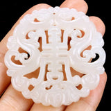 Chinese Longevity Stone Pendant Fu Shou Hand-Carved Natural
