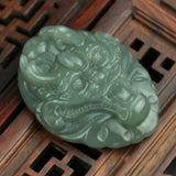 Natural Hetian Green Jade Carved Dragon Pendant Men Women Zodiac Necklace