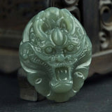Natural Hetian Green Jade Carved Dragon Pendant Men Women Zodiac Necklace