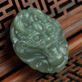 Natural Hetian Green Jade Carved Dragon Pendant Men Women Zodiac Necklace