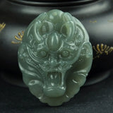 Natural Hetian Green Jade Carved Dragon Pendant Men Women Zodiac Necklace