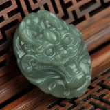 Natural Hetian Green Jade Carved Dragon Pendant Men Women Zodiac Necklace