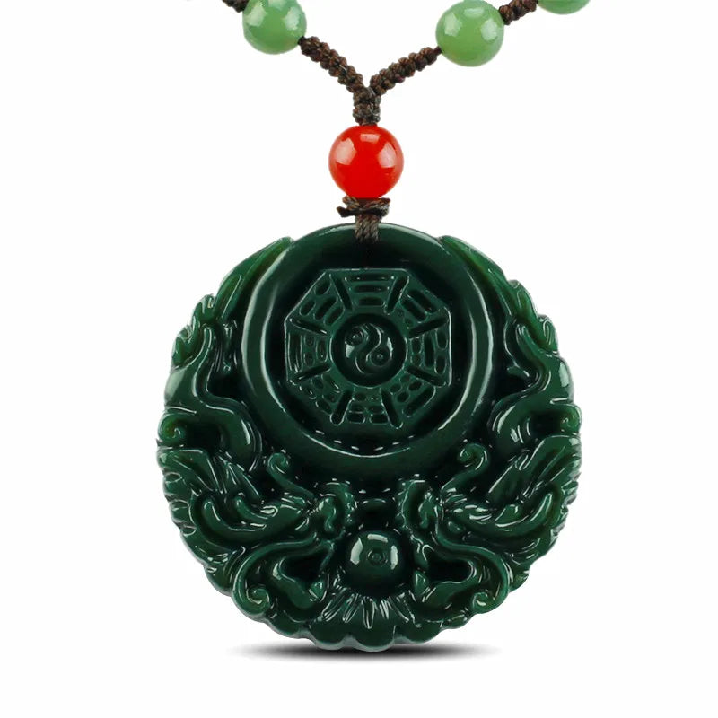Hetian Jade Dragon Eight Trigrams Pendant Necklace Men Women Jewelry