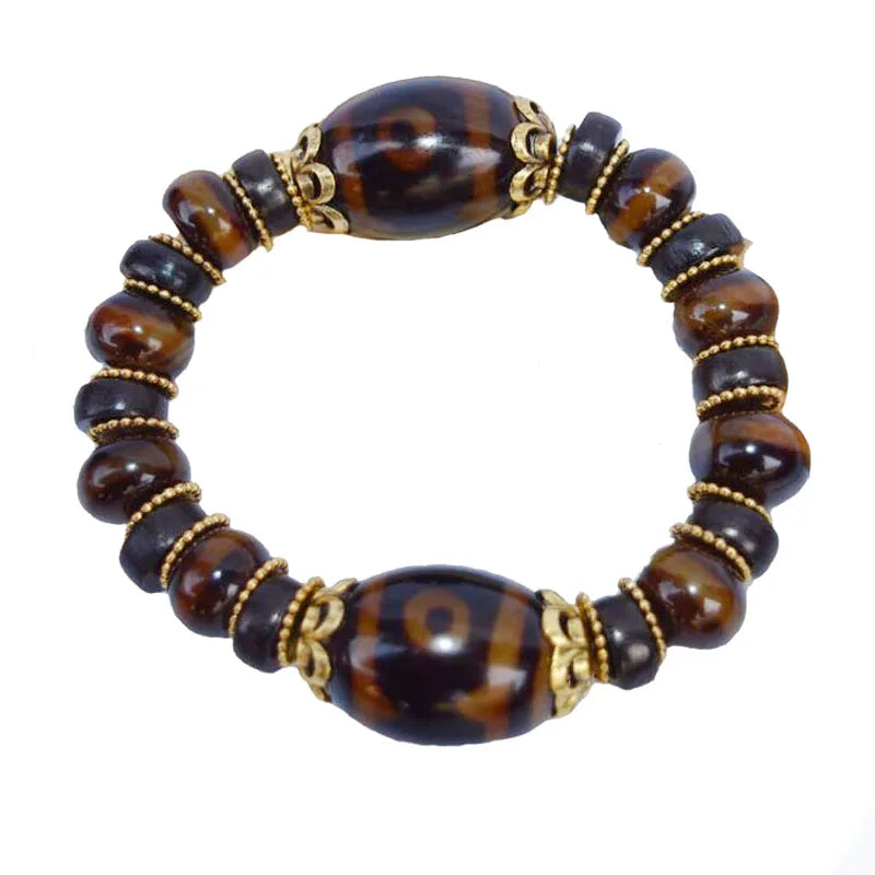 Tibetan Old Stone Beads Bracelet 3 Eye Prayer Beads Men Jewelry