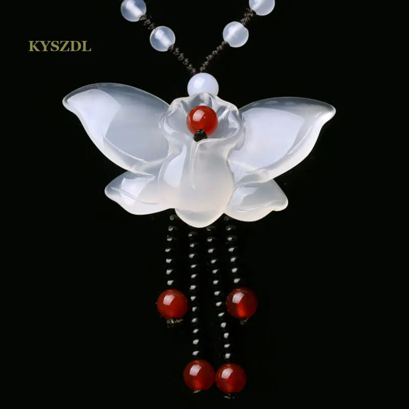 Chalcedony Butterfly Pendant Necklace Stone Jewelry