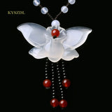 Chalcedony Butterfly Pendant Necklace Stone Jewelry