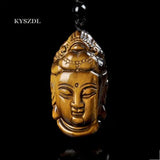 Yellow Tiger Eye Guanyin Head Pendant Lucky Buddha Amulet Rope