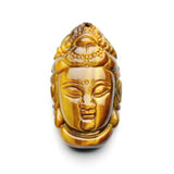 Yellow Tiger Eye Guanyin Head Pendant Lucky Buddha Amulet Rope