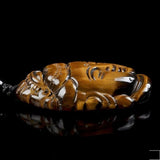 Yellow Tiger Eye Guanyin Head Pendant Lucky Buddha Amulet Rope