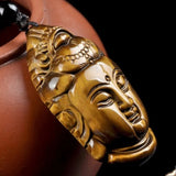 Yellow Tiger Eye Guanyin Head Pendant Lucky Buddha Amulet Rope