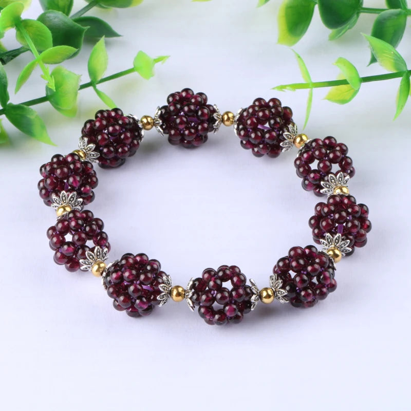 Natural Garnet Bracelet Women Semi-Precious Stones Crystal Jewelry