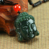 Natural Hetian Jade Buddha Head Pendant Necklace Green Jade Jewelry