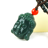 Natural Hetian Jade Buddha Head Pendant Necklace Green Jade Jewelry