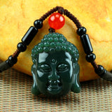 Natural Hetian Jade Buddha Head Pendant Necklace Green Jade Jewelry