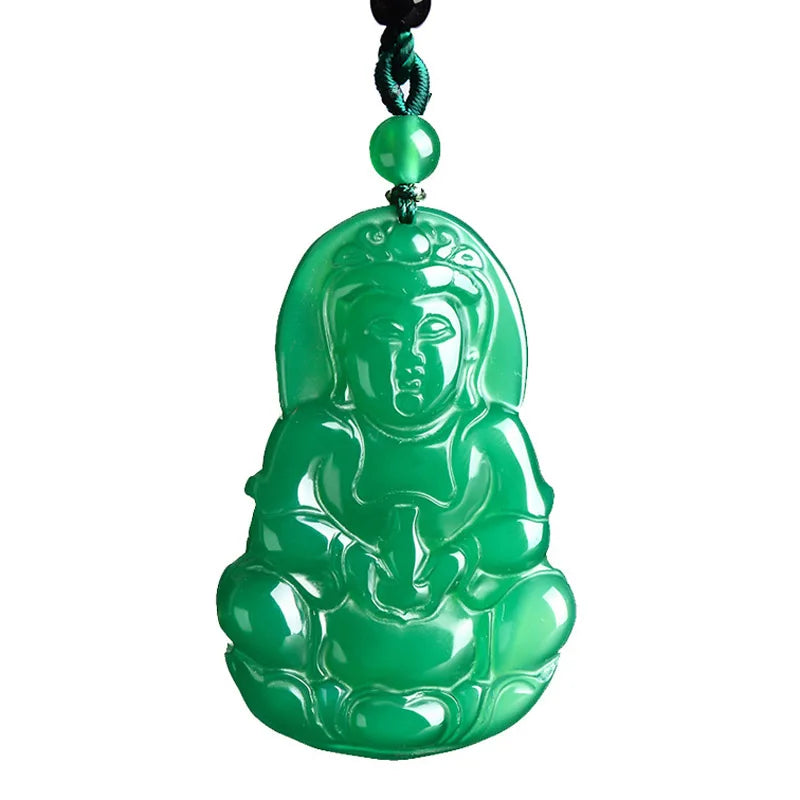 Green Chalcedony Guanyin Pendant Necklace for Men
