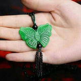 Green Stone Carving Butterfly Pendant Necklace Jewelry